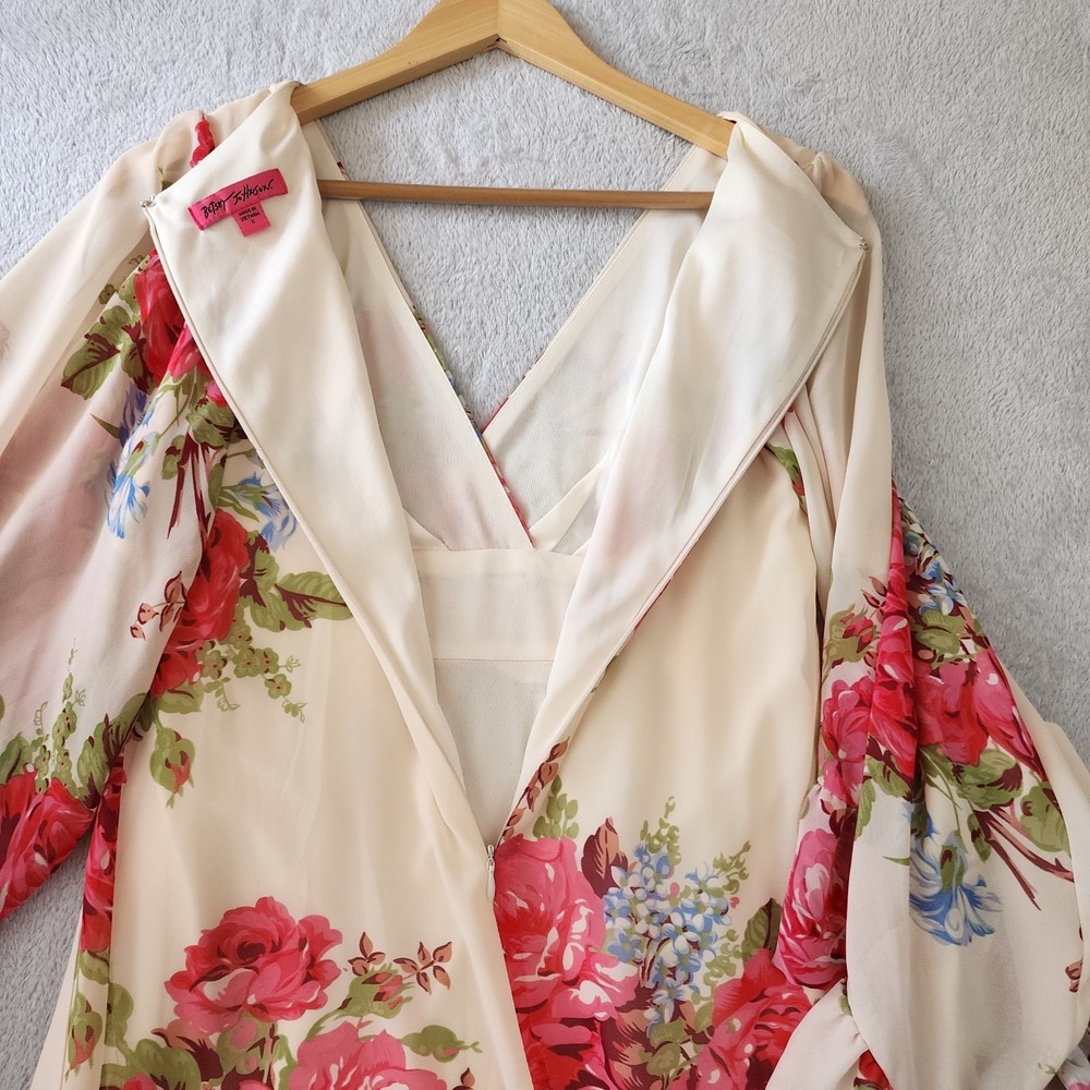 Betsey Johnson Dress Womens Size 6 Vintage Garden Rose Print Fairy Bell Sleeve - Picture 6 of 9